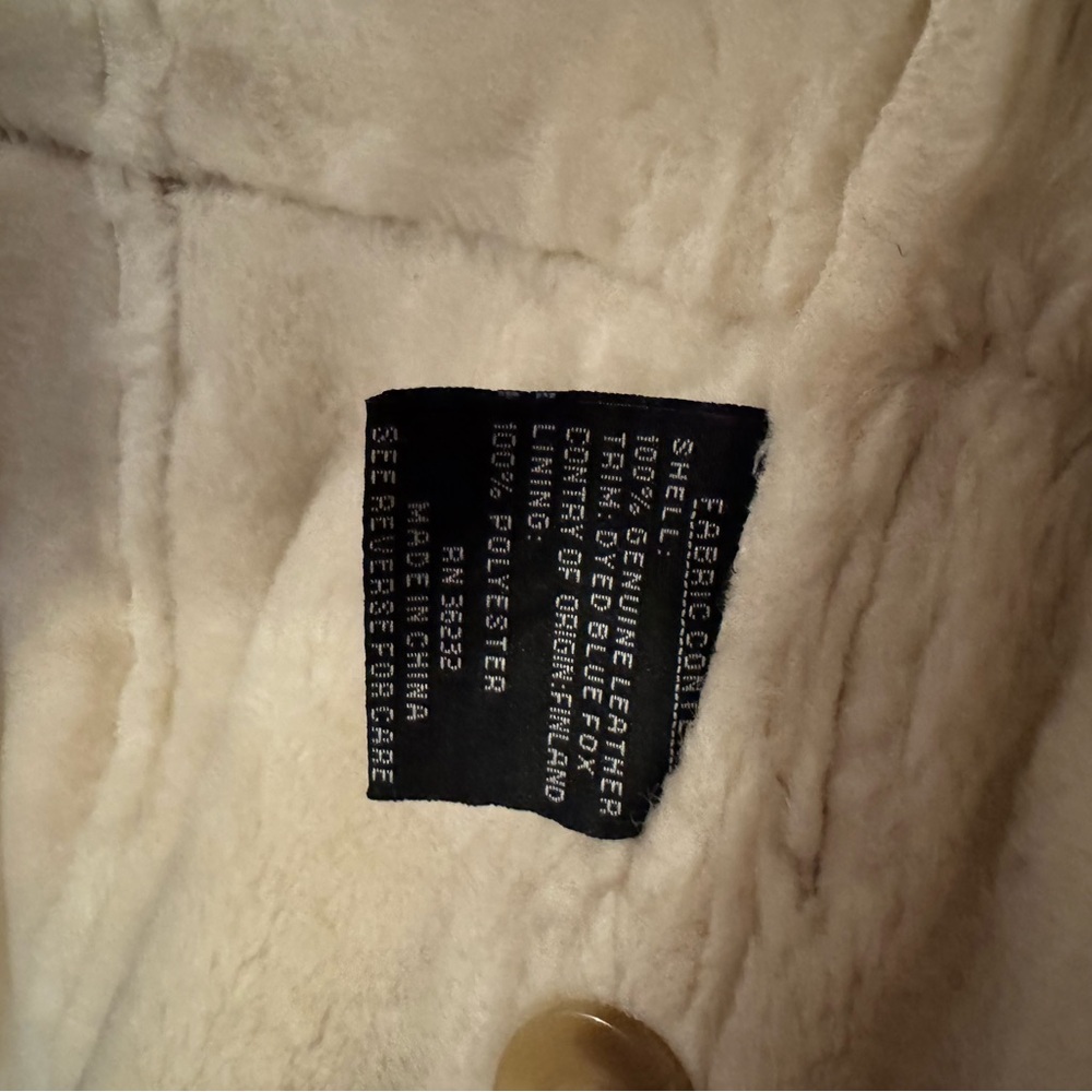 Vintage 90s Gallery Tan Leather Suede Shearling Faux Fur Jacket Coat size M - Picture 8 of 9